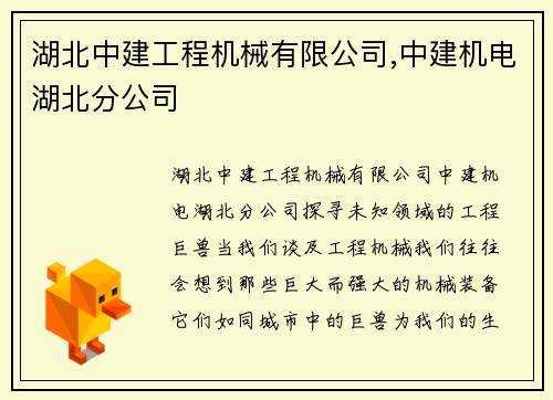 湖北中建工程机械有限公司,中建机电湖北分公司