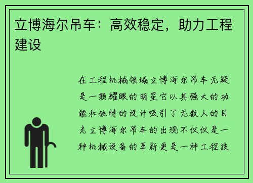 立博海尔吊车：高效稳定，助力工程建设